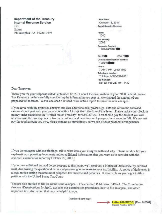 IRS Audit Letter 692