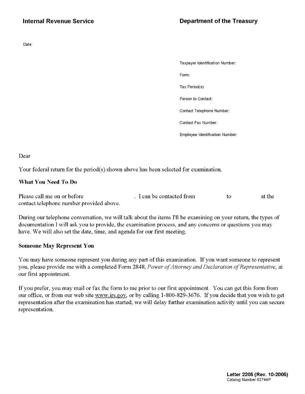 Audit Letter 2205 From The IRS TaxHelpAudit Com   Letter 2205 