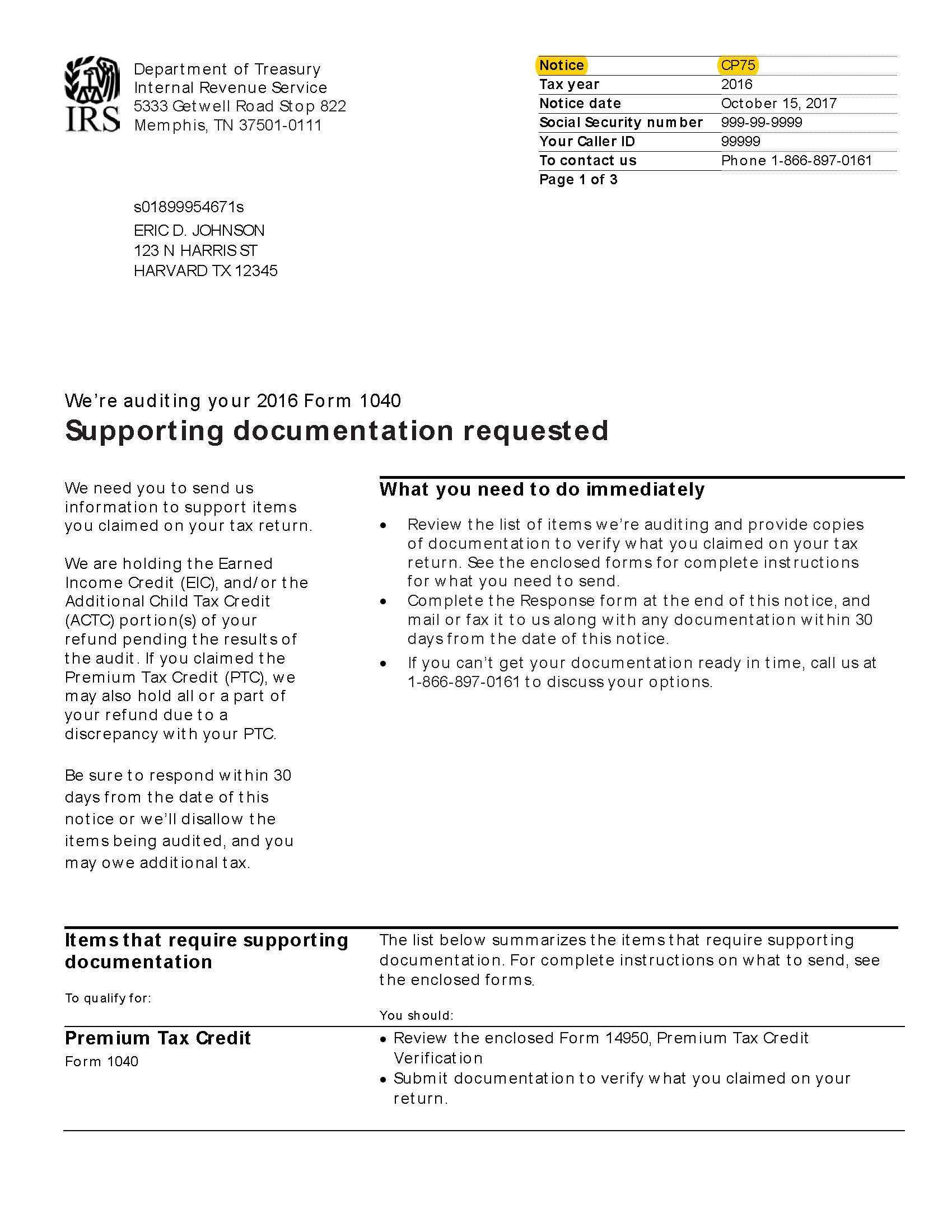 IRS Notice CP75 is notice of a letter audit.